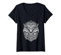 Women's Bat Mystical Boho Sacral Geometry Astrology V-Neck T-Shirt