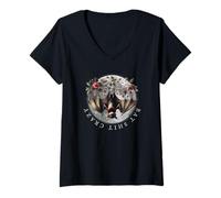 Womens Bat Shit Crazy Funny Bat With Full Moon Gothic Style Design V-Neck T-Shirt