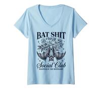 Women's Bat Shit Crazy Social Club Madness in The Moonlight Bat V-Neck T-Shirt