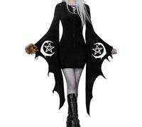 Women's Bat Sleeve Dress - Sexy Halloween Costumes Corset Queen Adult Fancy Dress Gothic Morticia Addams Family Carnival Cosplay Party Outfits Ladies Short Dress(Black,2XL,11502w)