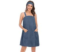 Women's Bath Robes Knee Length Bride Spa Towel Robe Bridesmaid Party Towel Dress Grey Blue,L/XL