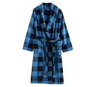 Women's Bathrobes Ladies Dressing Gowns Classic Thicken Plaid Print Christmas Pajamas Family Women Men Soft Full Length Dressing Gowns Bathrobes Nightwear Sleepwear (Blue, One Size)