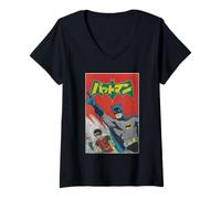 Women's Batman Robin Kanji Big Logo V-Neck T-Shirt