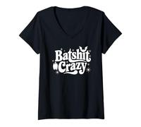 Womens Batshit Crazy Spooky Season Halloween Retro Bats Lover Gift V-Neck T-Shirt