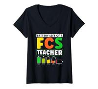 Womens Battery Life Of A FCS Teacher Home Economics Humor V-Neck T-Shirt