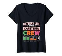 Womens Battery Life of The Cafeteria Crew Humor Food Service Worker V-Neck T-Shirt