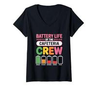 Womens Battery Life of The Cafeteria Crew School Food Service Humor V-Neck T-Shirt