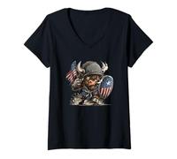 Womens Battle Bison for Military Look and Colors Lovers V-Neck T-Shirt