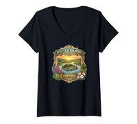 Women's Battle Island State Park New York Camping Novelty Souvenir V-Neck T-Shirt