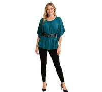 Women's Batwing Kimono Top with Belt - One Size Fits UK 10-14 - Draped 3/4 Sleeve Tunic Blouse - Wide Neckline - Elegant Loose Fit - Stylish Day-to-Night Wardrobe Essential Teal