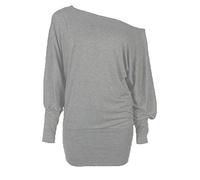 Women's Batwing Long Sleeve Off Shoulder Top Baggy Shirt Jumper Ladies Plain and Printed Batwing Top Casual Winter Wear Loose Off Shoulder Neck Fit Jumper Tops UK Plus Size 8 to 26