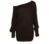 Women's Batwing Long Sleeve Off Shoulder Top Baggy Shirt Jumper Ladies Plain and Printed Batwing Top Casual Winter Wear Loose Off Shoulder Neck Fit Jumper Tops UK Plus Size 8 to 26