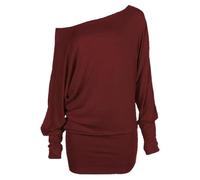 Women's Batwing Long Sleeve Off Shoulder Top Baggy Shirt Jumper Ladies Plain and Printed Batwing Top Casual Winter Wear Loose Off Shoulder Neck Fit Jumper Tops UK Plus Size 8 to 26
