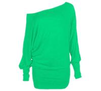 Womens Off Shoulder Jumper Batwing Sleeve Plain Shirt Ladies Winter Fashion Long Sleeve Baggy Top Jade Green UK 8-10