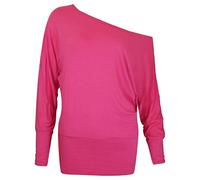 Women's Batwing Long Sleeve Off Shoulder Top Baggy Shirt Jumper Ladies Plain and Printed Batwing Top Casual Winter Wear Loose Off Shoulder Neck Fit Jumper Tops UK Plus Size 8 to 26