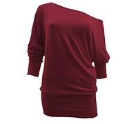 Women's Batwing Long Sleeve Off Shoulder Top Baggy Shirt Jumper Ladies Plain and Printed Batwing Top Casual Winter Wear Loose Off Shoulder Neck Fit Jumper Tops UK Plus Size 8 to 26
