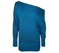 Women's Batwing Long Sleeve Off Shoulder Top Baggy Shirt Jumper Ladies Plain and Printed Batwing Top Casual Winter Wear Loose Off Shoulder Neck Fit Jumper Tops UK Plus Size 8 to 26