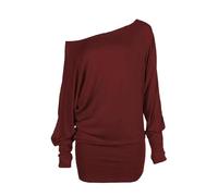 Womens Batwing Off Shoulder Top Baggy Shirt Jumper Ladies Long Sleeve Plain and Printed Loose Off Shoulder Neck Stretchy Light Weight Jumper Casual Summer Wear Fancy Party Wear Tops UK 8 to 26