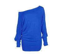 Womens Batwing Off Shoulder Top Baggy Shirt Jumper Ladies Long Sleeve Plain and Printed Loose Off Shoulder Neck Stretchy Light Weight Jumper Casual Summer Wear Fancy Party Wear Tops UK 8 to 26