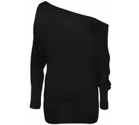 RIDDLED WITH STYLE Women's Batwing Long Sleeve Off Shoulder Top Baggy Shirt Jumper Ladies Plain and Printed Winter Wear Loose Off Shoulder Neck Fit Casual Jumper Tops UK 8 to 26 Black