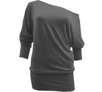 Womens Batwing Off Shoulder Top Baggy Shirt Jumper Ladies Long Sleeve Plain and Printed Loose Off Shoulder Neck Stretchy Light Weight Jumper Casual Summer Wear Fancy Party Wear Tops UK 8 to 26