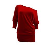 Womens Batwing Off Shoulder Top Baggy Shirt Jumper Ladies Long Sleeve Plain and Printed Loose Off Shoulder Neck Stretchy Light Weight Jumper Casual Summer Wear Fancy Party Wear Tops UK 8 to 26