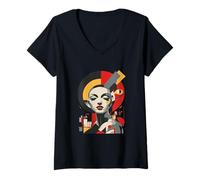 Womens Bauhaus Woman Retro V-Neck T-Shirt