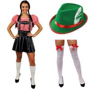 Womens Bavarian Costume Oktoberfest with Hat and Stockings Set