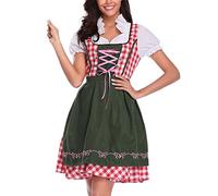 Women's Bavarian Dirndl Dress Beer Wench Fancy Costume With Attached Apron German Maid Carnival Outfit