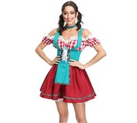 Women's Bavarian Dirndl Dress Traditional Beer Festival German Bavarian Outfit Traditional Maid Costumes Knee Length Beer Girl Costume for Oktoberfest Carnival Fancy Dress