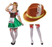 Womens Bavarian Oktoberfest Beer Maid Costume Set Dress Hat and Stockings