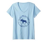 Women's Baxter State Park Maine Souvenir Moose Outdoors V-Neck T-Shirt