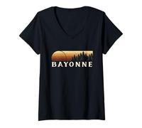 Womens Bayonne, France Evergreen Vintage Sunset V-Neck T-Shirt