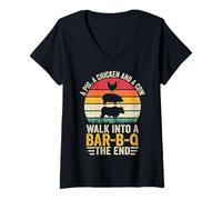 Womens BBQ - A Pig A Chicken And A Cow Walk Into A Bar B Q The End V-Neck T-Shirt