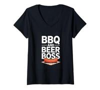 Women's BBQ and Beer BOSS Backyard Grill King Dad V-Neck T-Shirt