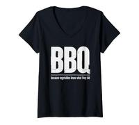 Women's BBQ Because Vegetables Know What They Did Funny Grill V-Neck T-Shirt