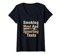 Women's BBQ Enthusiast Smoke Meat Ignore Texts Smoker V-Neck T-Shirt