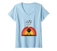 Women's BBQ Grill Music Notes Smoke Retro Sunset Summer Cookout Part V-Neck T-Shirt