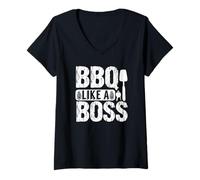 Women's BBQ Like a Boss Grilling Enthusiast Humor V-Neck T-Shirt