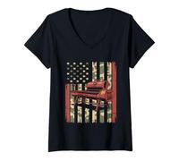 Womens BBQ Smoker Camo USA Flag Patriotic Grilling Pitmaster V-Neck T-Shirt
