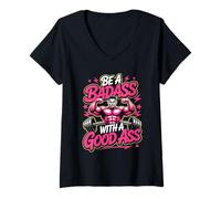 Womens Be A Badass with Good Ass Gym Leg Motivation - V-Neck T-Shirt