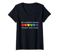Womens Be A Decent Human Been - It's Not That Hard Pixel Art Hearts V-Neck T-Shirt