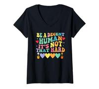 Womens Be A Decent Human It's Not That Hard Hearts V-Neck T-Shirt