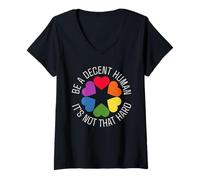 Womens Be A Decent Human It's Not That Hard LGBT Retro Hearts Pride V-Neck T-Shirt