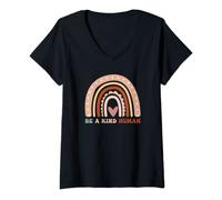 Womens Be A Kind Human Kindness Tee, Rainbow Be Kind V-Neck T-Shirt