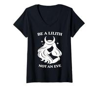 Women's Be a Lilith Not an Eve Witchy Girl with Moon V-Neck T-Shirt