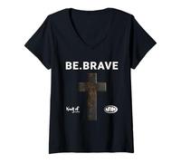 Womens Be Brave God Bible Jesus Blessed Cross Religious Quote V-Neck T-Shirt