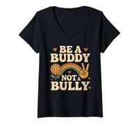 Womens Be Buddy a Bully Retro Peace Rainbow Kindness V-Neck T-Shirt