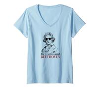 Women's Be Calm and Beethoven Funny Classical Music Pun V-Neck T-Shirt