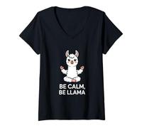 Womens Be Calm Be Llama Meditation Yoga V-Neck T-Shirt